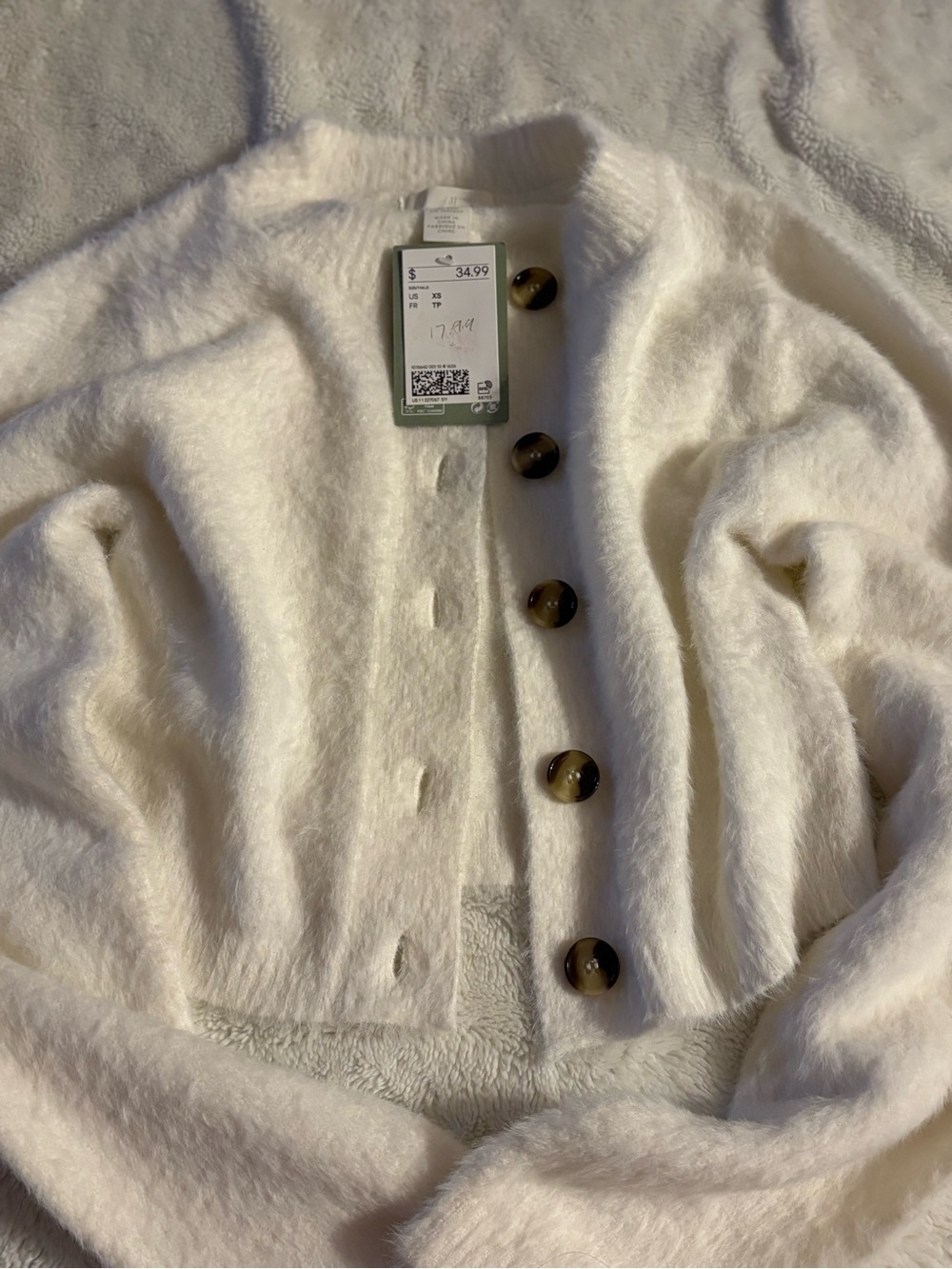H&M Cream Faux Fur Teddy Jacket with Tortoiseshell Buttons